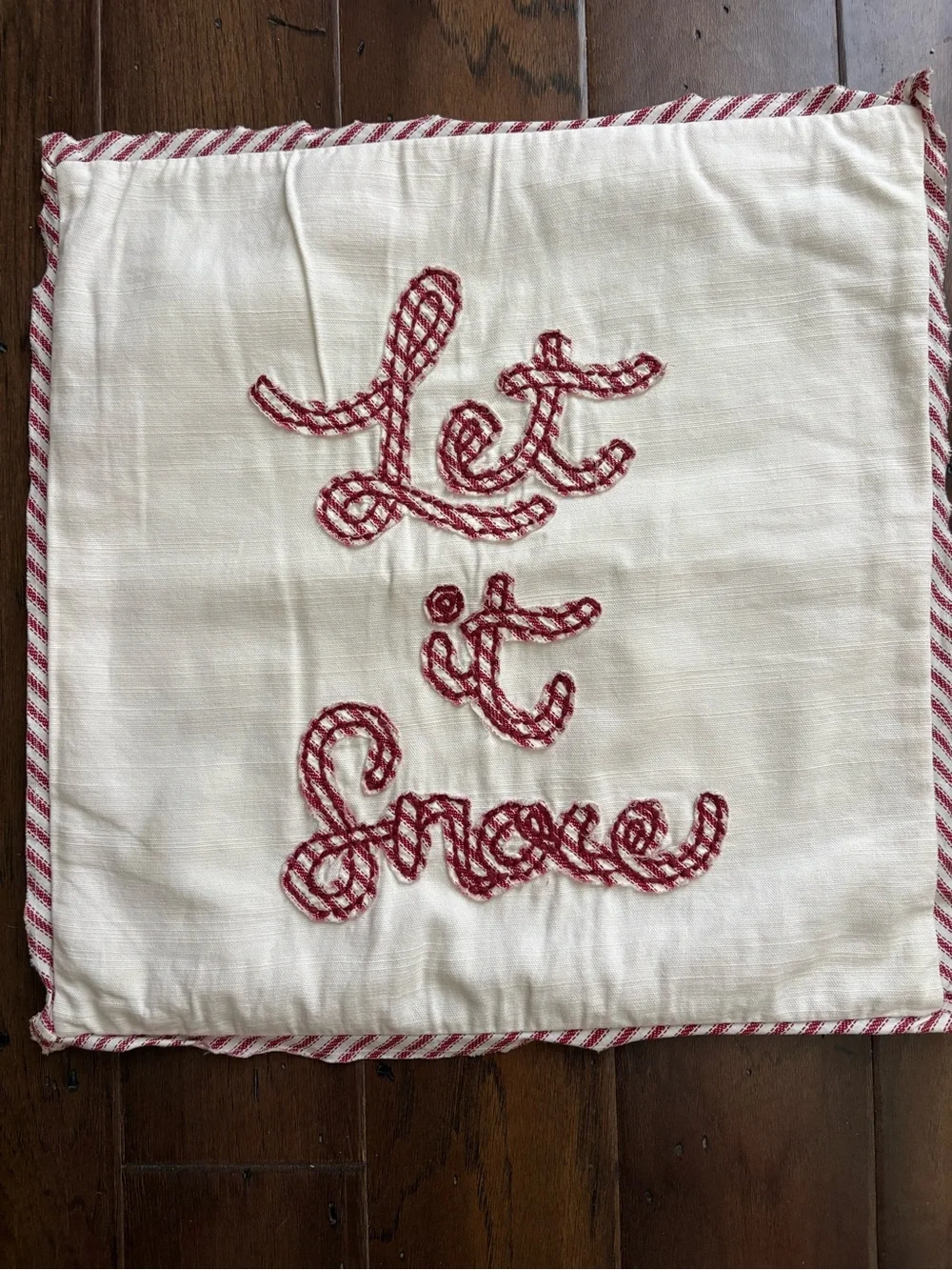 Pottery Barn Let it Snow Applique Reverse Red Ticking 18
